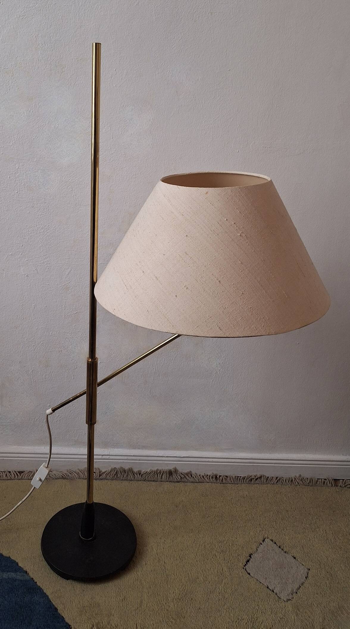 Mid century 360 deg. swing and height adjustable brass floor lamp, 1950s