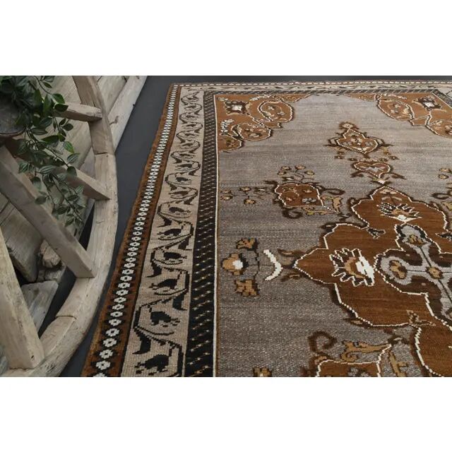 Vintage Turkish Oushak Handmade Wool Cotton Brown Area Rug 193x330