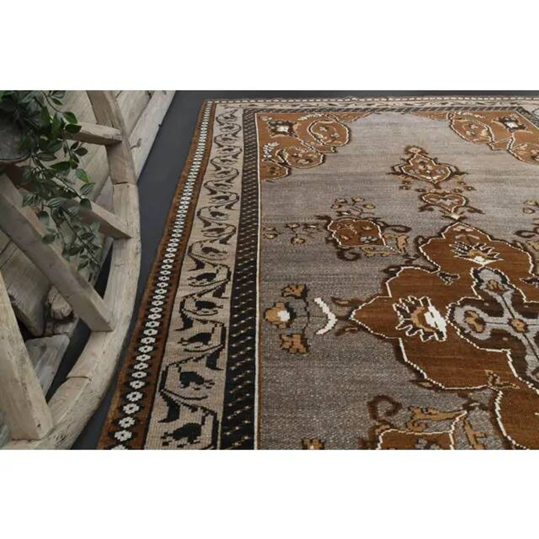 Vintage Turkish Oushak Handmade Wool Cotton Brown Area Rug 193x330