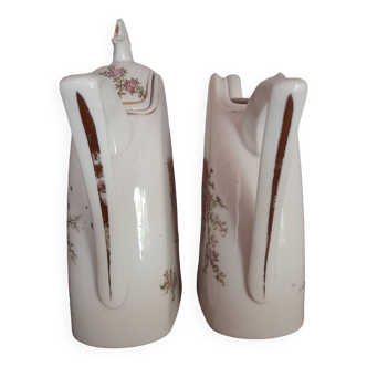 Set of 2 small porcelain coffee/teapots with pink flowers