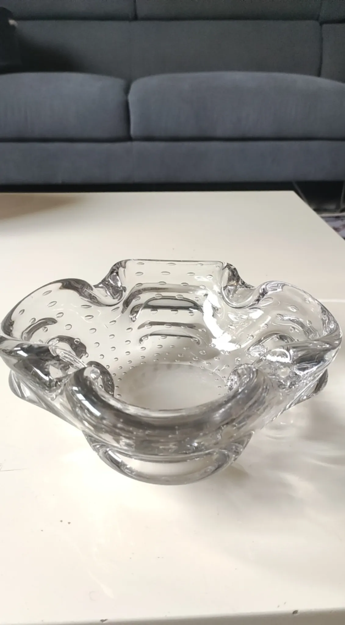 Transparent Murano Bullicante Ashtray/Small Bowl. Diameter 21 cm.