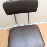 Swivel chair in chromed metal and skai brown years 60-70