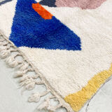 Moroccan Berber carpet beni ouarain ecru with colorful patterns 143x110cm