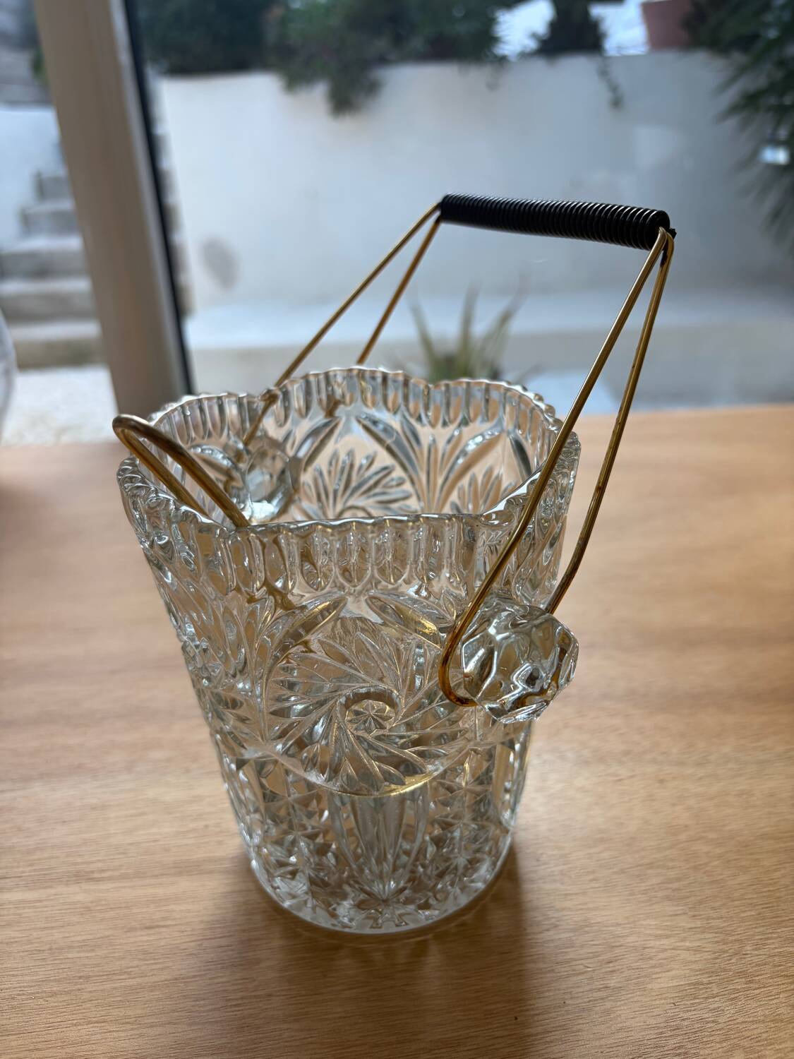 Vintage glass ice bucket and spoon