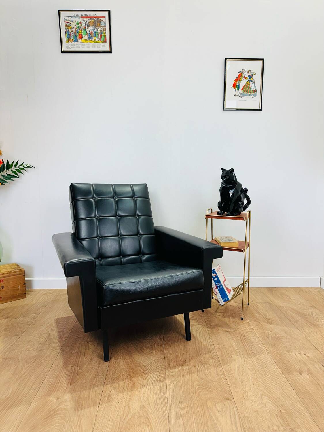Black skaï armchair