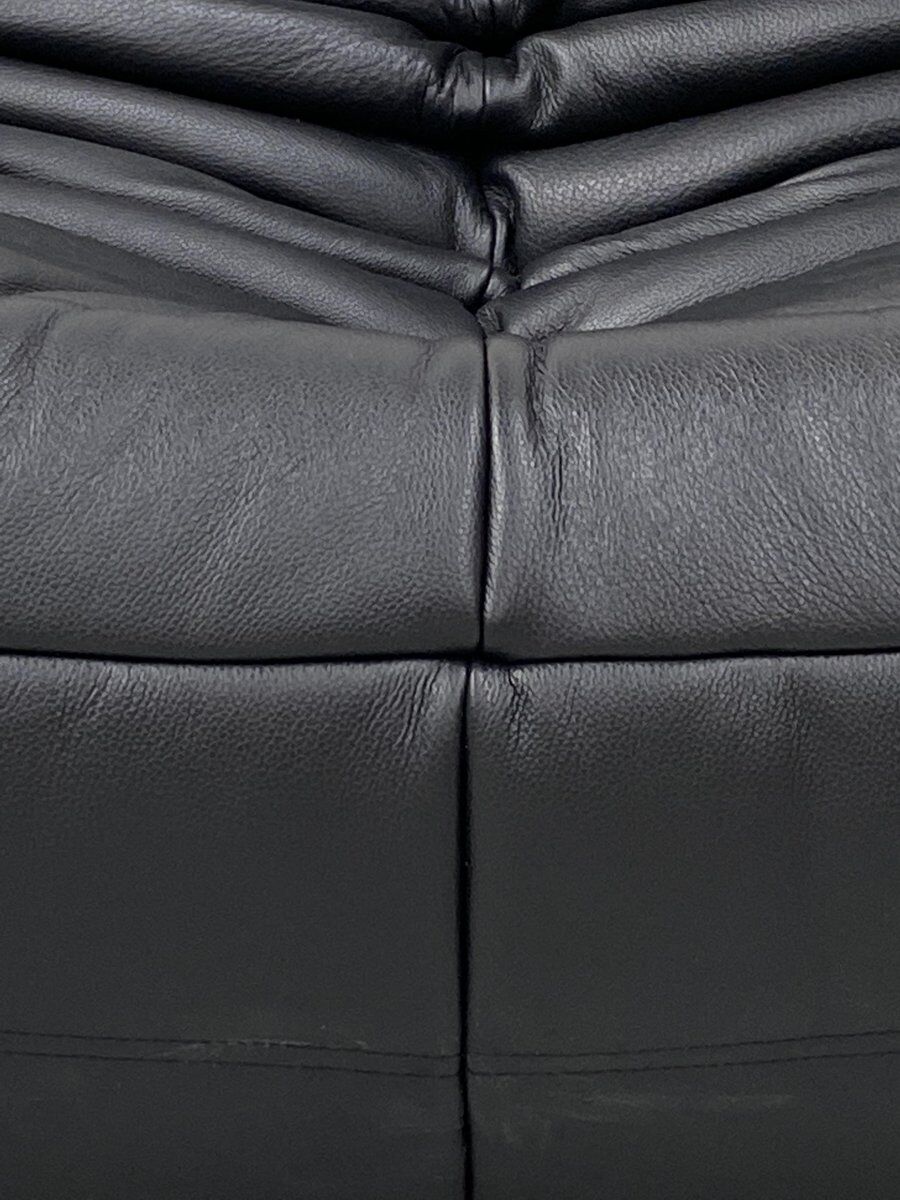 Togo chair and pouffe-black leather attributed to Ducaroy for Ligne Roset.