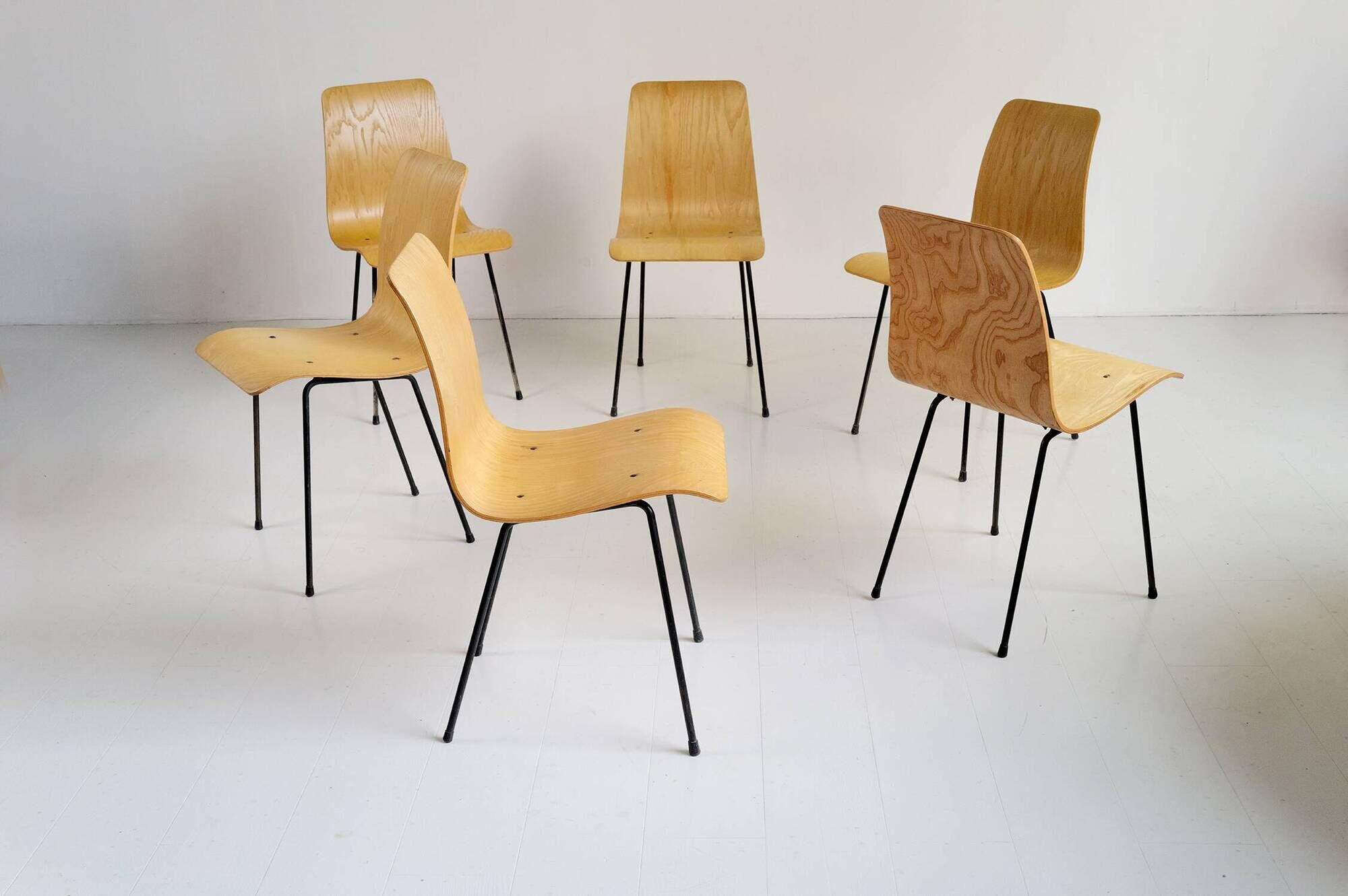 Set of 6 bent plywood chairs, 1950