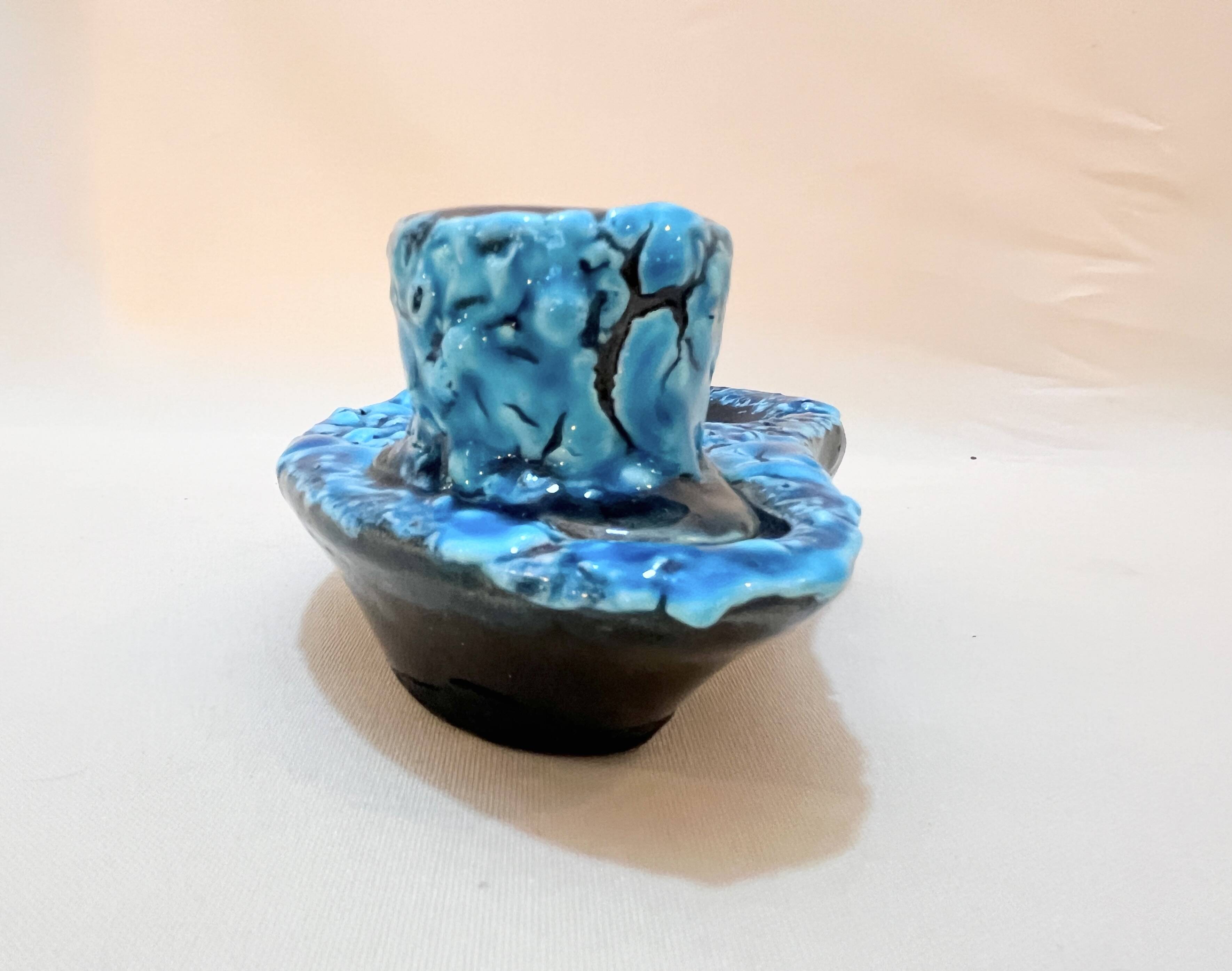 Candle holder ashtray blue fat lava glacier enamels cyclops ceramic pottery Annecy