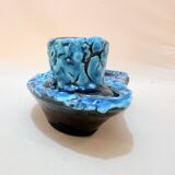 Candle holder ashtray blue fat lava glacier enamels cyclops ceramic pottery Annecy