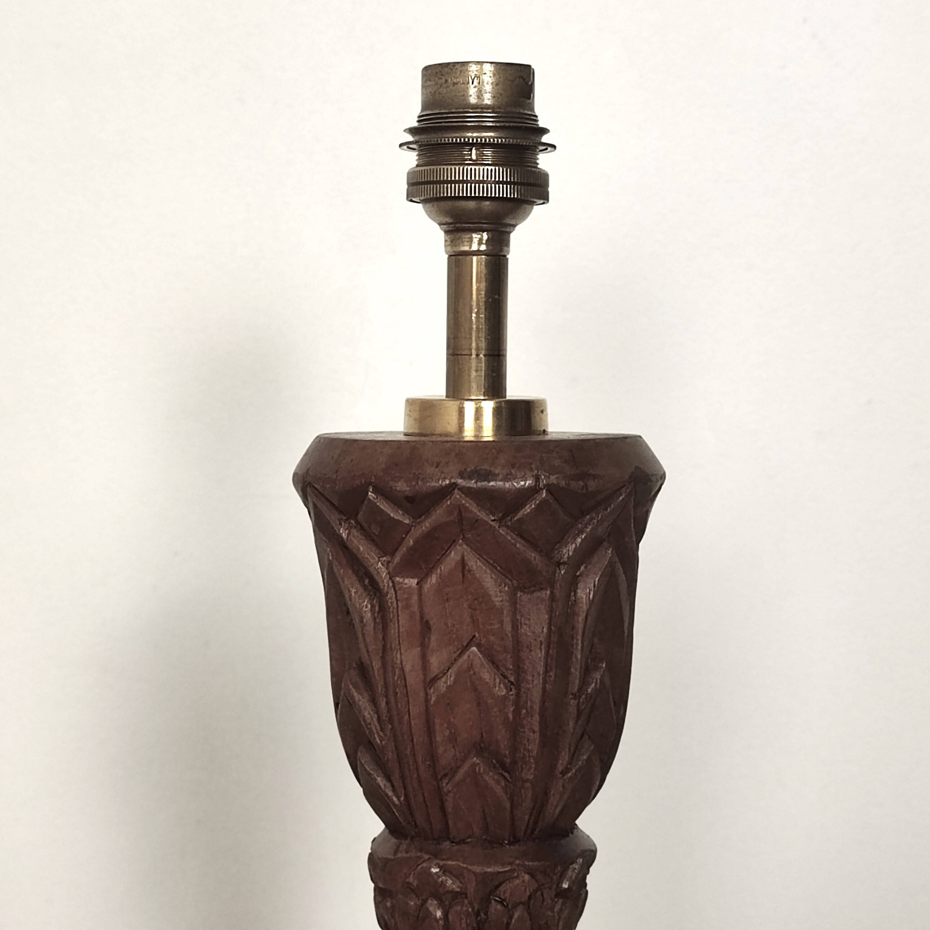 Carved wooden lamp base