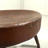 Tabouret trépied rustique ancien en bois, années 1900