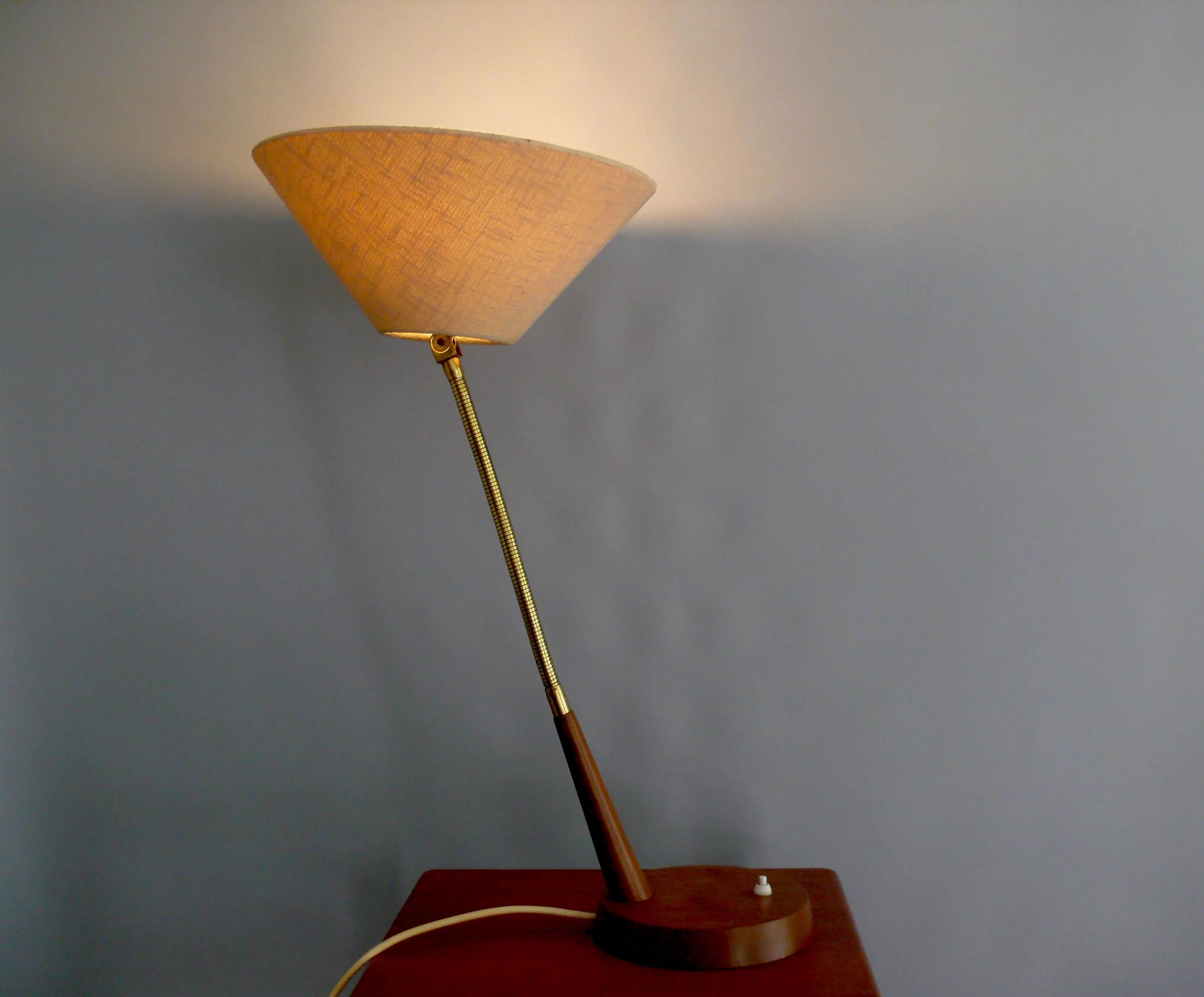 Mid Century Table Lamp by Temde, - Wood, Textile Shade