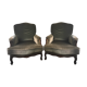 Pair of 2 khaki green velvet armchairs