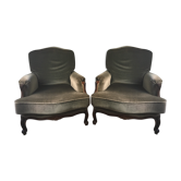 Pair of 2 khaki green velvet armchairs