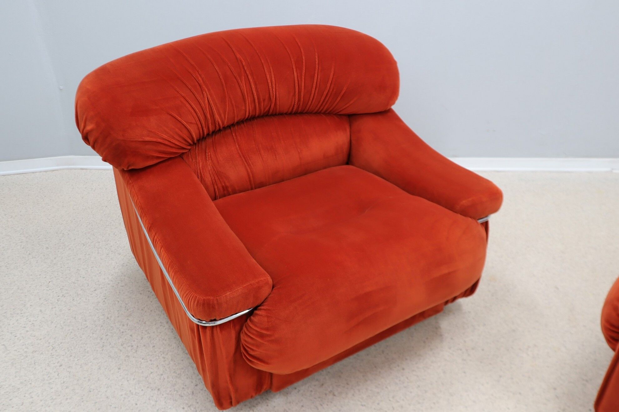 Vintage velvet armchairs Italy 1970s