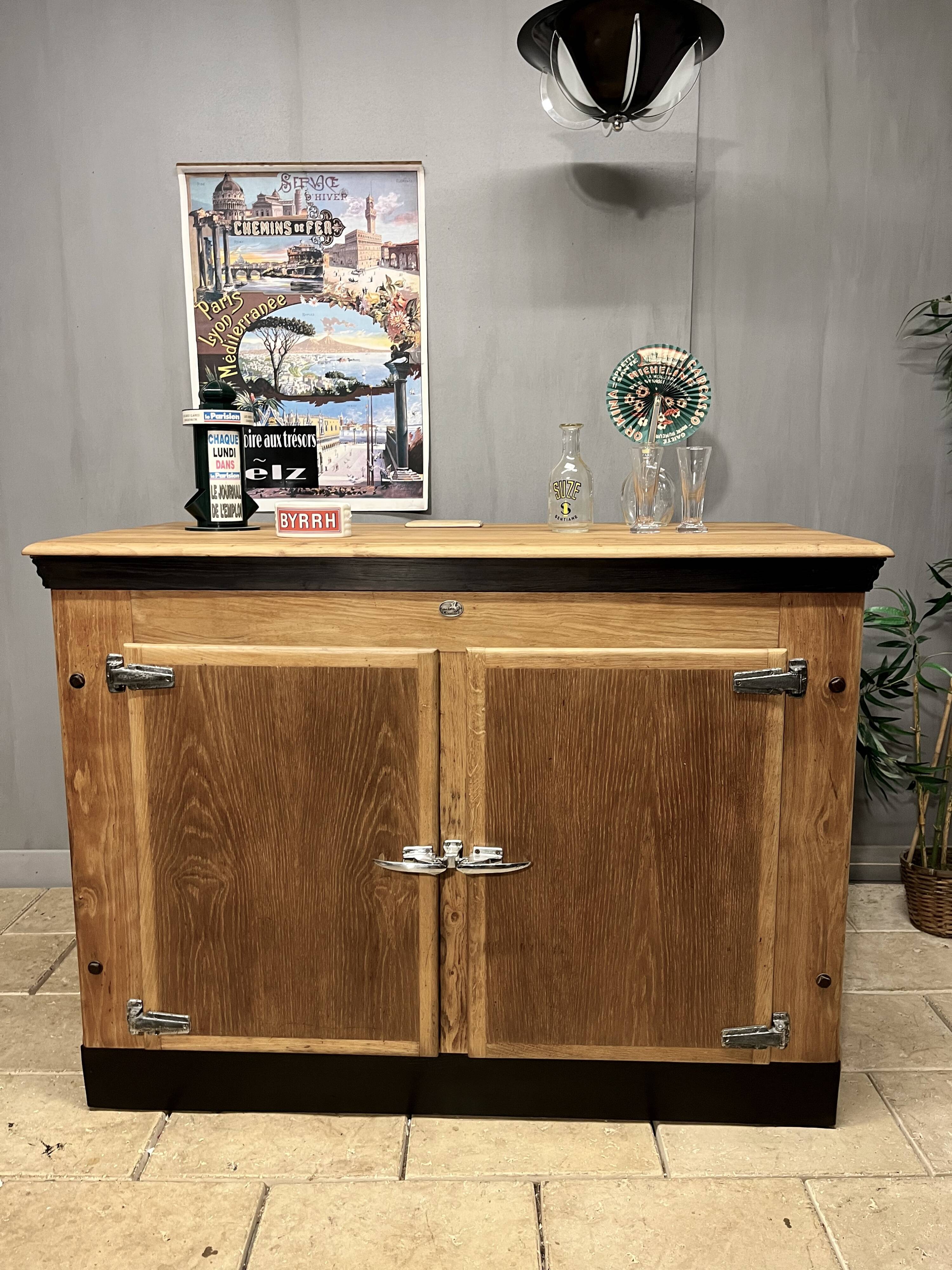 Bar à vin glacière chêne meuble métier comptoir bistrot