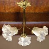 Chandelier with three brass and glass lights