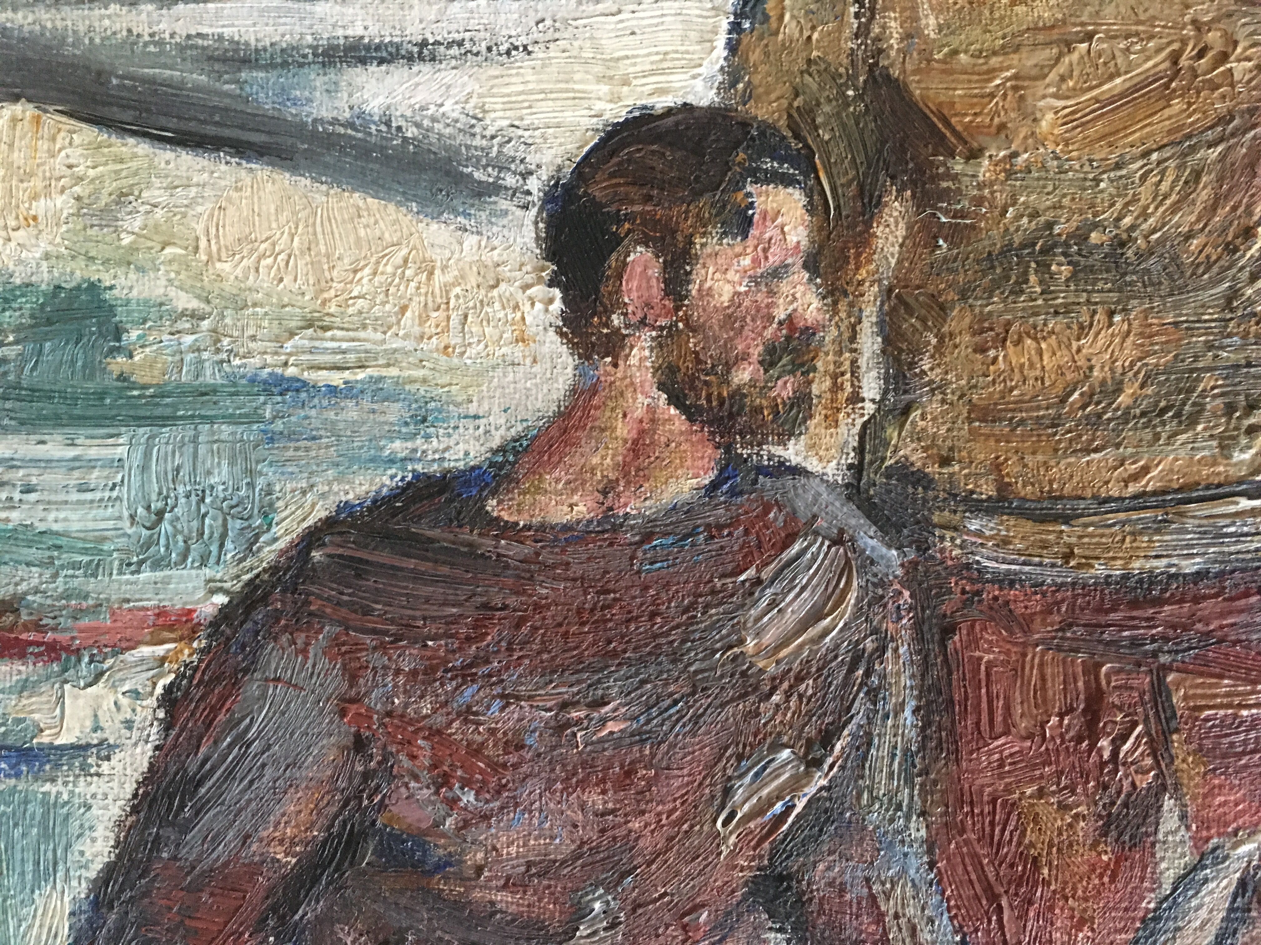 Interior scene with guitar at Kiev airport, USSR, oil travel 1974.