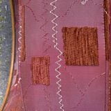 2 club chairs in curved solid wood and embroidered silk burgundy fabric.