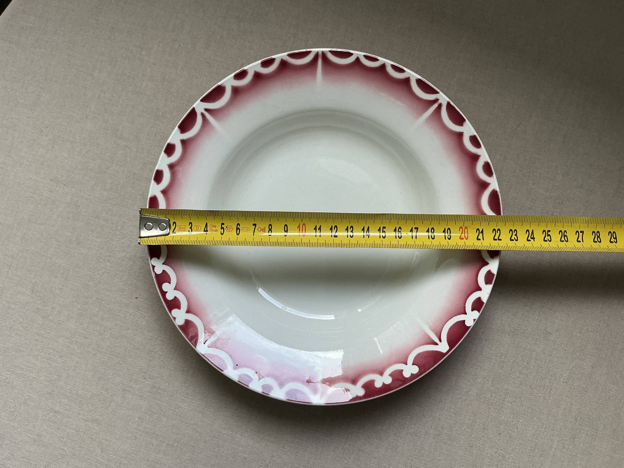 Antique hollow plate Digoin Sarreguemines Art Deco decoration in burgundy