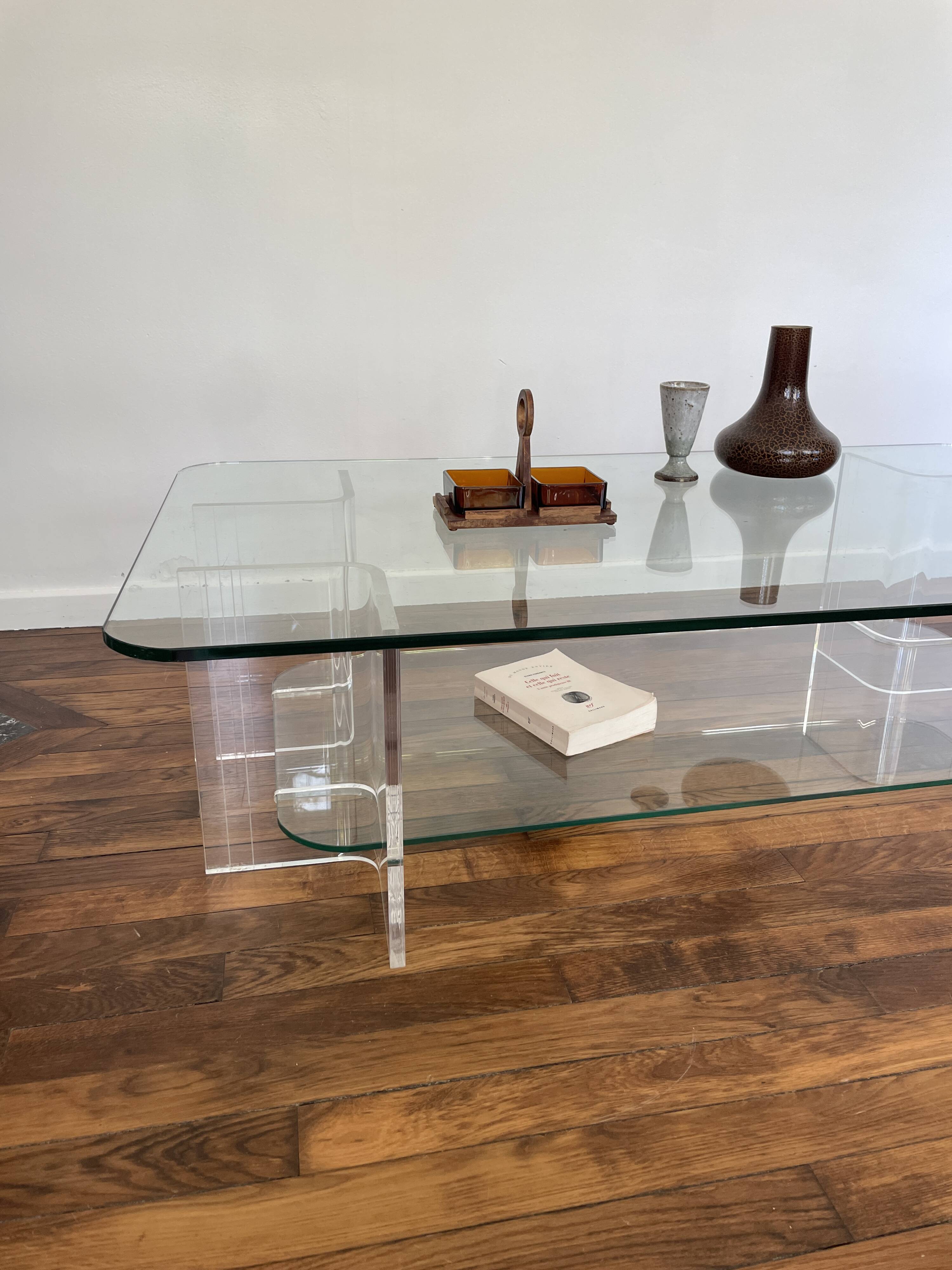 Table Basse en Verre et Plexi Vintage