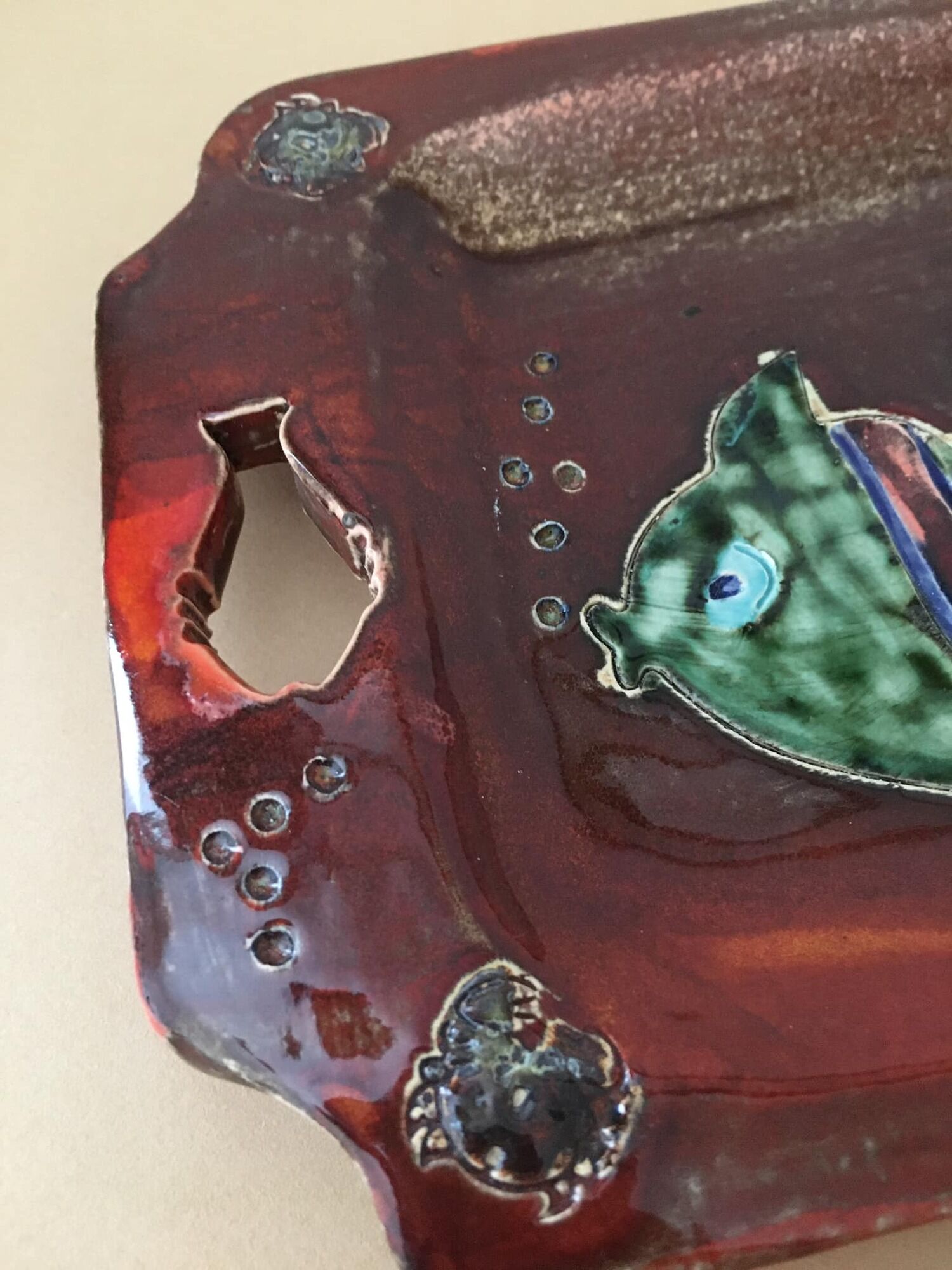 Ceramic dish for cake or other presentation with “Fish” motifs