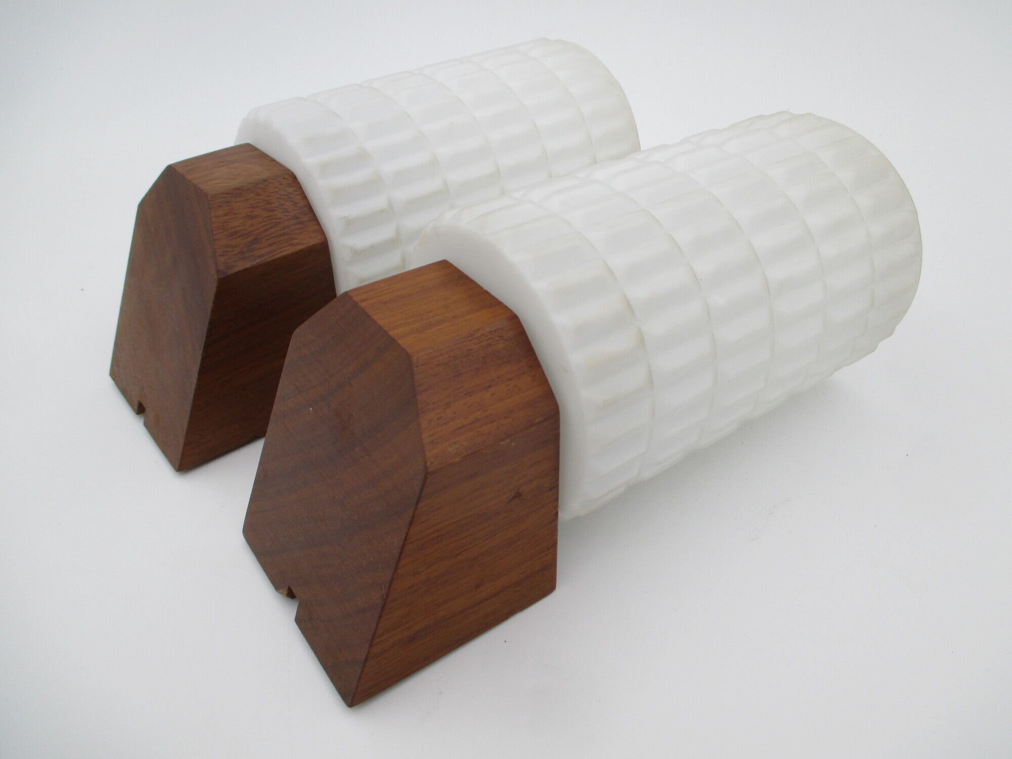 Pair of Scandinavian teak and opaline wall lamps philips