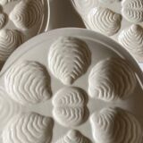 Set of 6 plates fish with oysters in ivory faience 1960