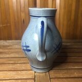Ancien Pichet Céramique Bleu Décor Bleu Vintage