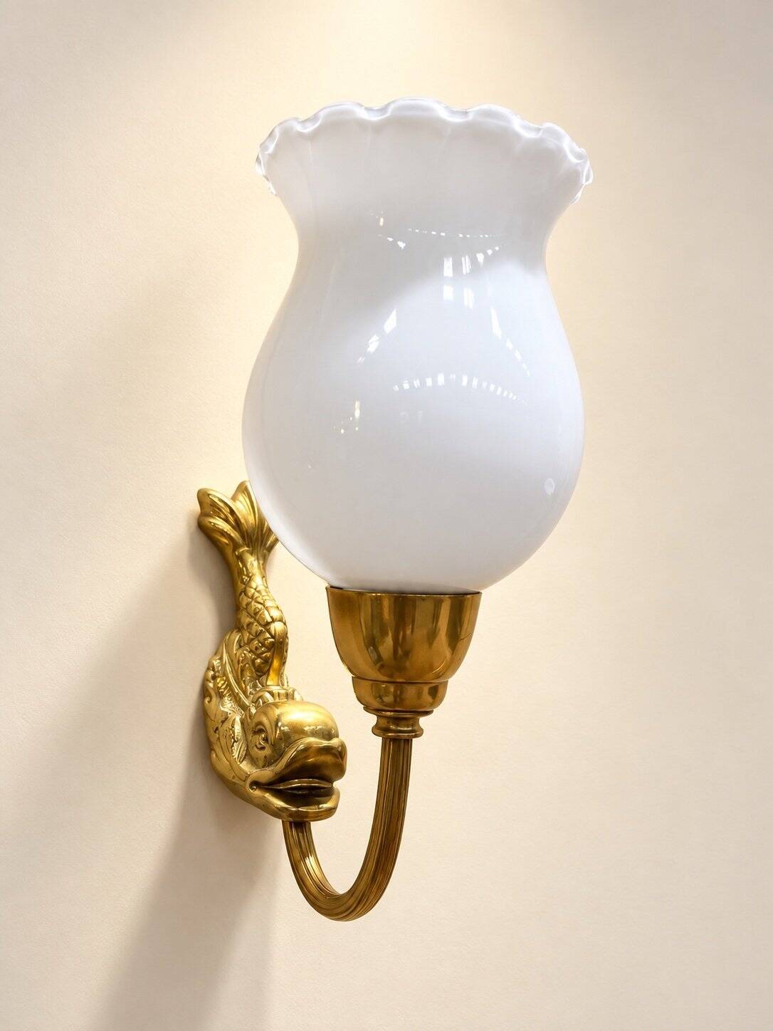 Bathroom set Napoleon III golden brass dolphin motif 7 pieces