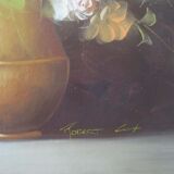 Huile sur toile encadrée bouquet de fleurs