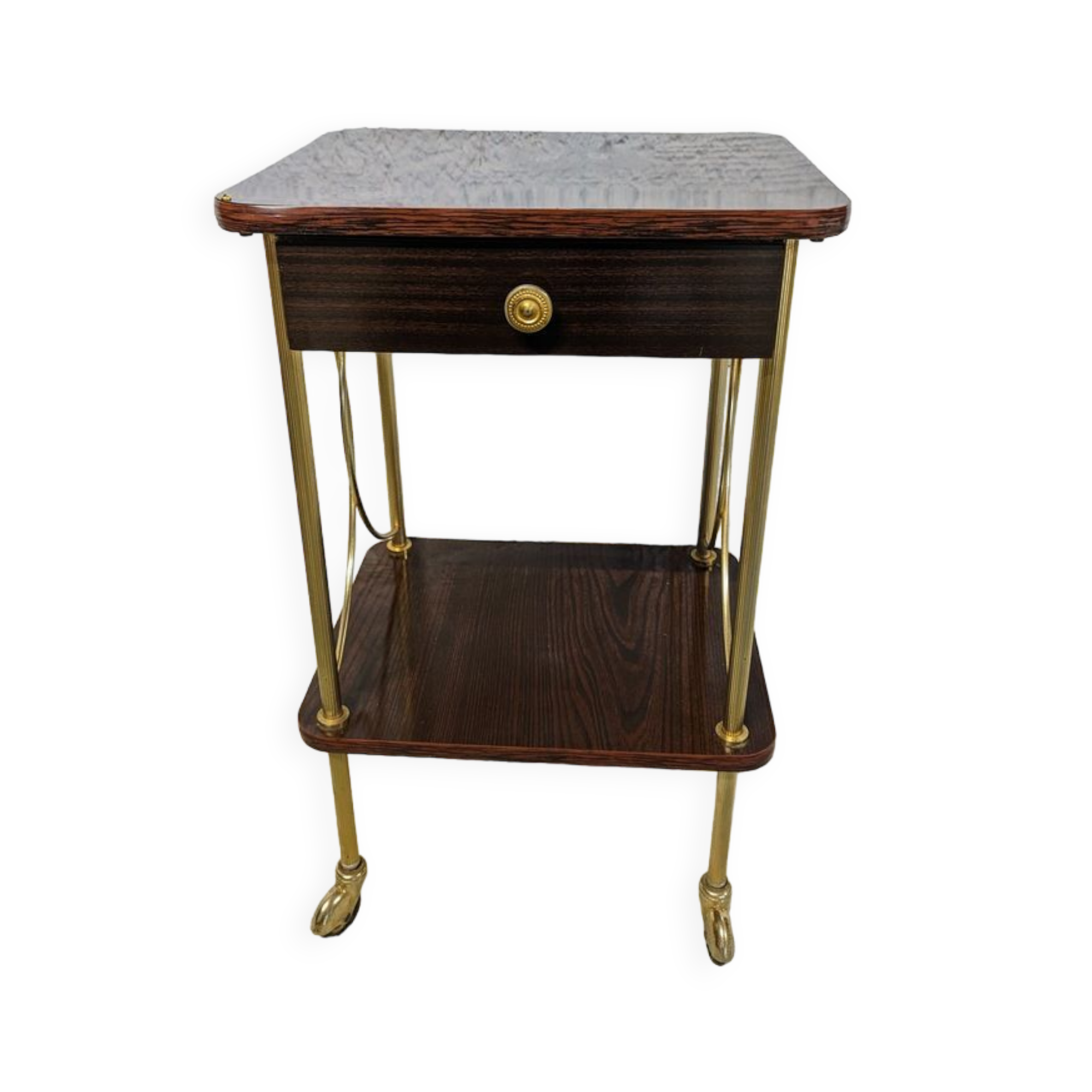 Vintage bedside table with wheels