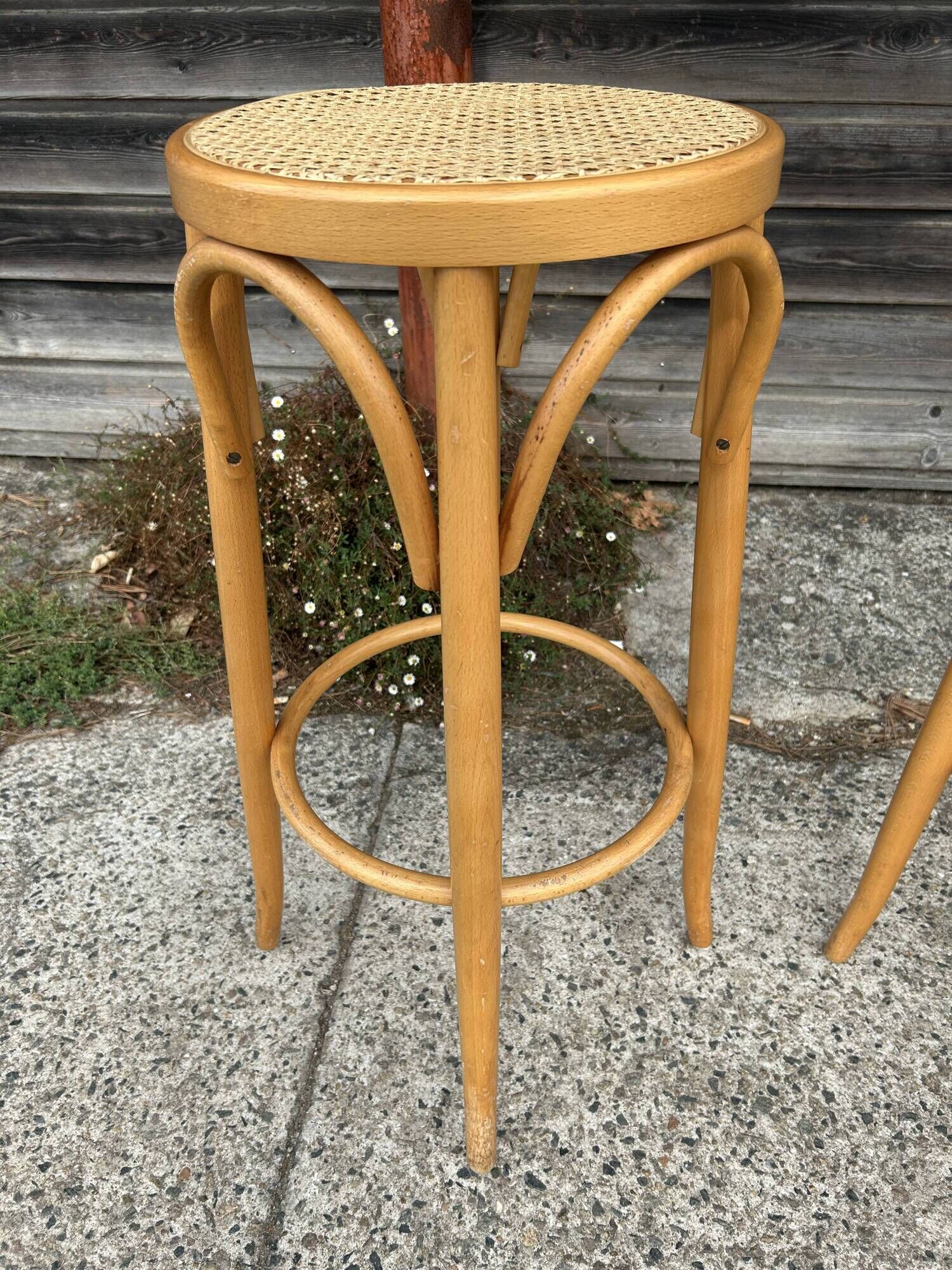 Set of 2 vintage rattan bar stools
