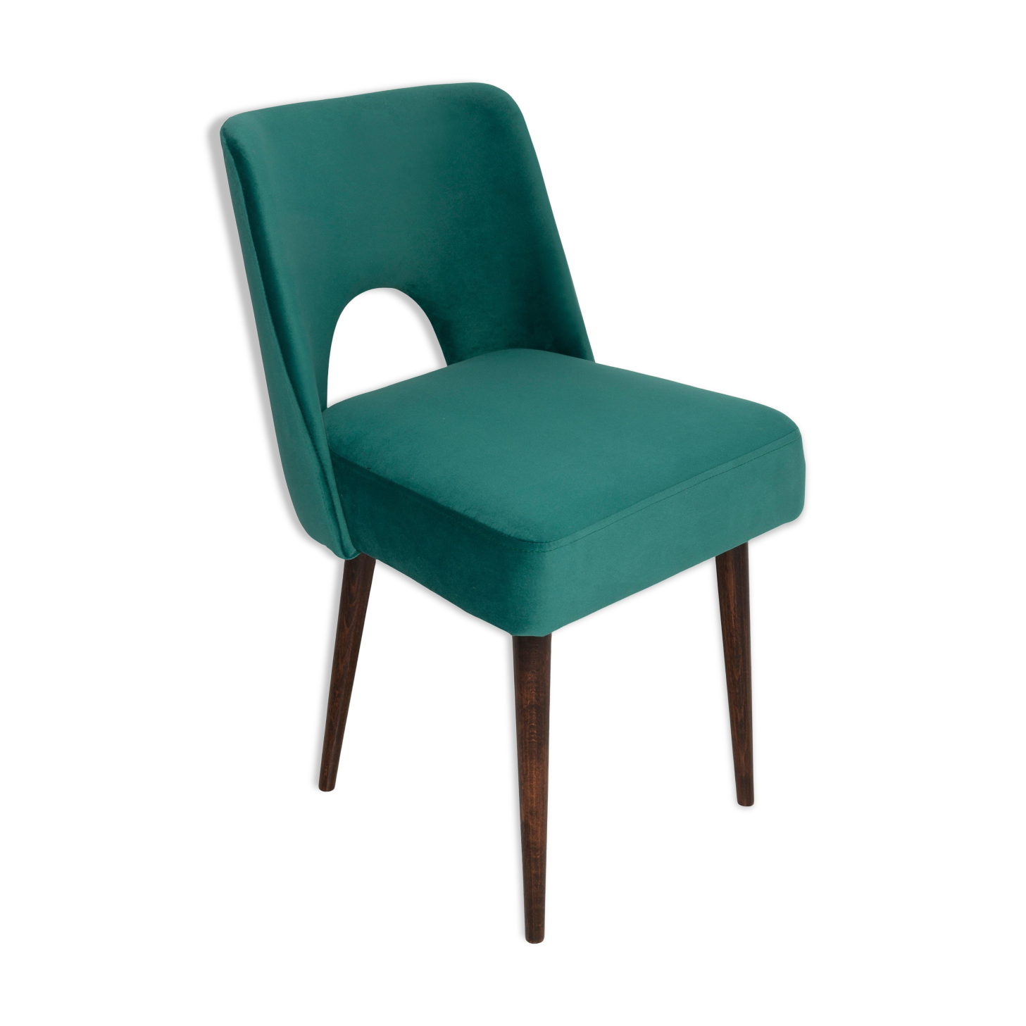 Chaise « shell » en velours crème et bois, Pologne, 1960s