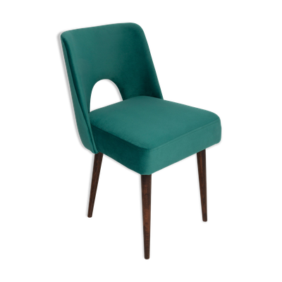 Chaise « shell » en velours crème et bois, Pologne, 1960s
