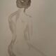 Signed painting monochrome watercolor sepia female portrait "the wait"