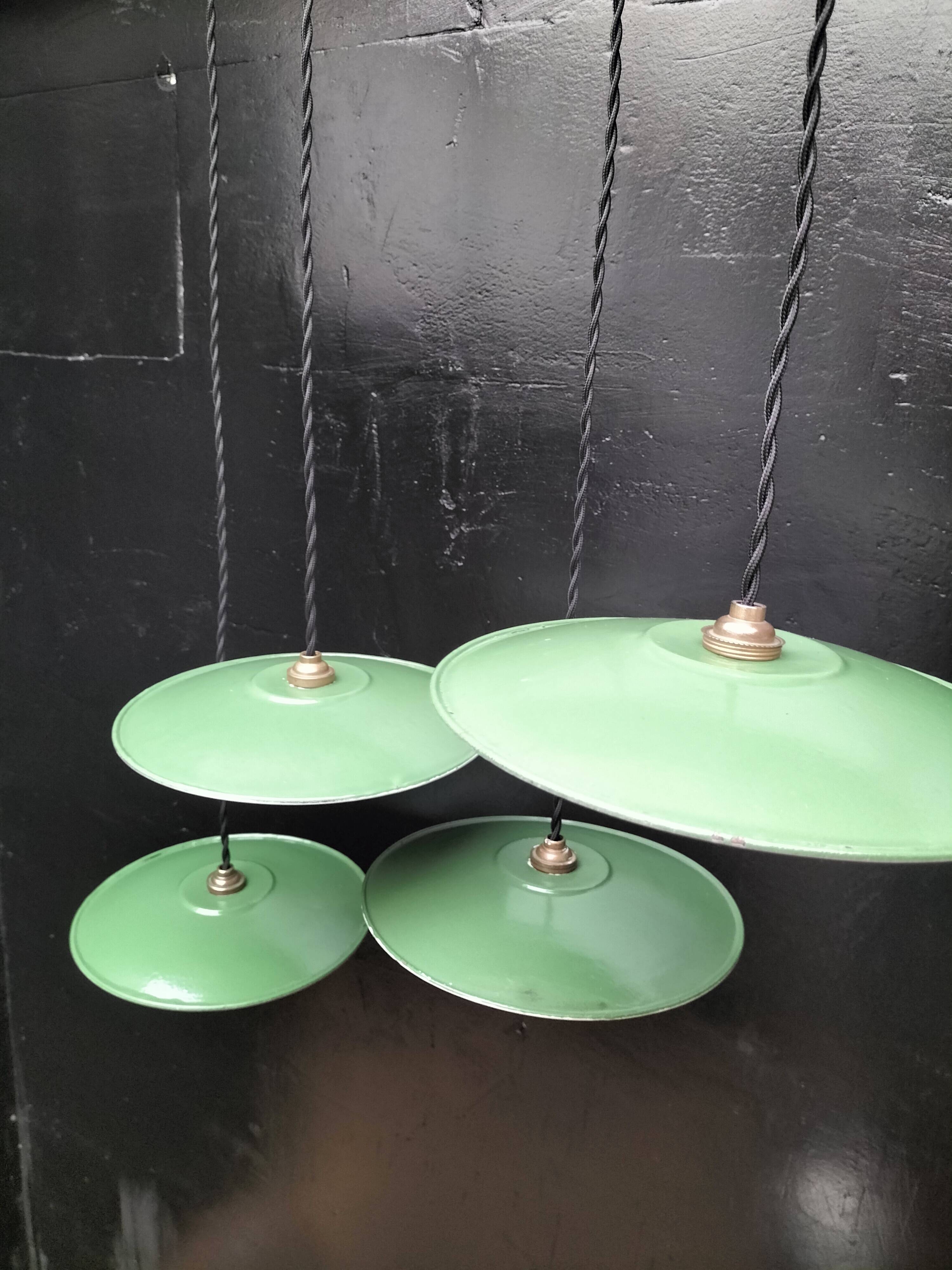 Enameled sheet metal pendant lights