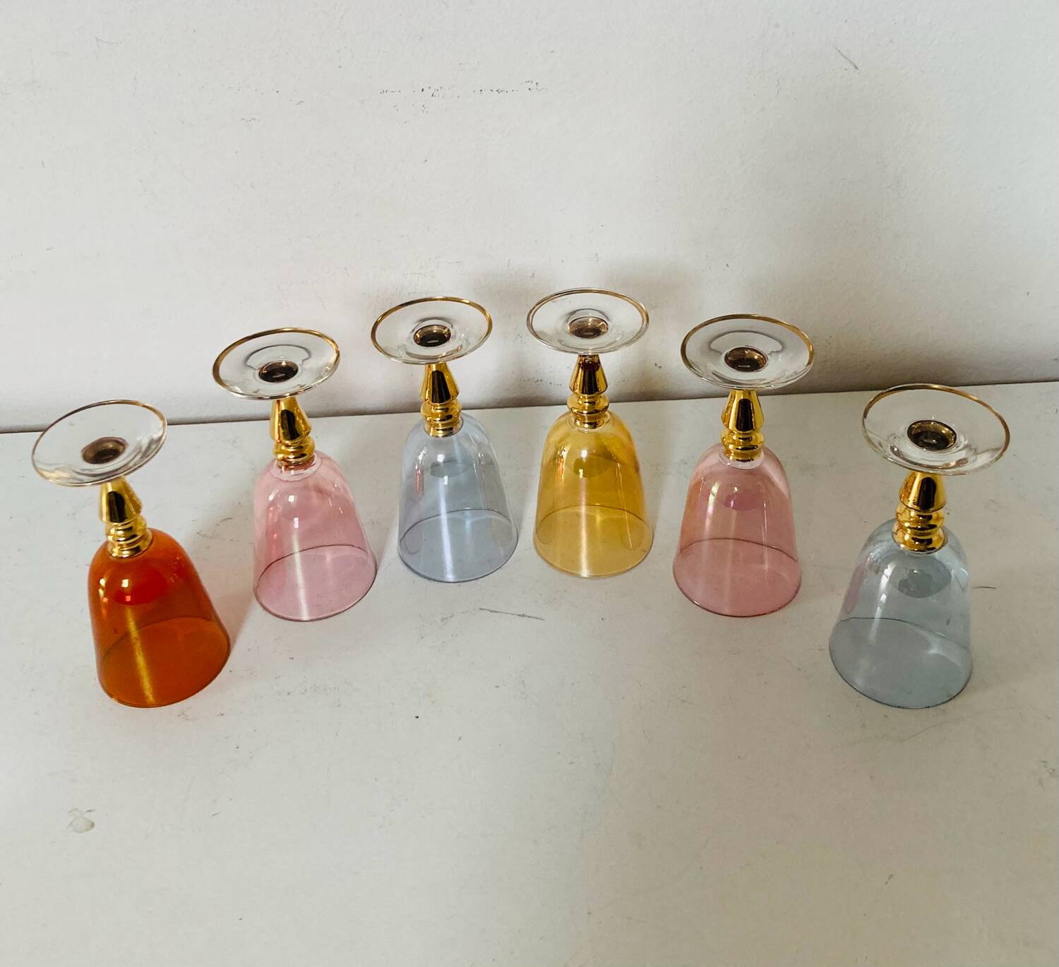6 blown crystal liqueur glasses from Bohemia, 1960s