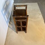 Vintage rattan and dark wood three-tier shelf