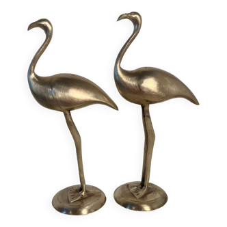 Vintage 2 statues en laiton couple de flamants roses 19 cm