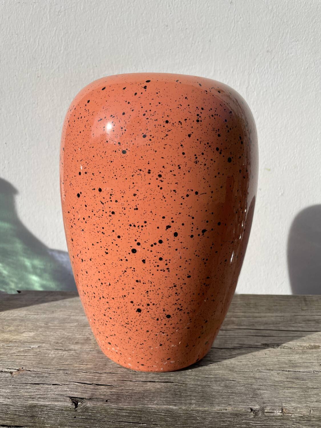 Large West German speckled salmon and black ceramic vase