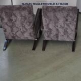 Pair of H 269 armchairs by Jindrich Halabala in wood and faux fur, brown/grey, 1930s