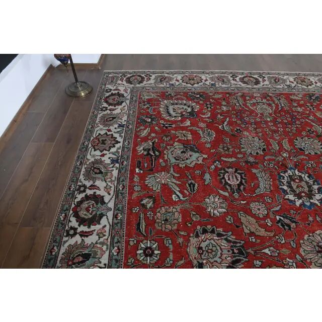 1970s Vintage Persian Handmade Wool Red Oversized Area Rug 298x383