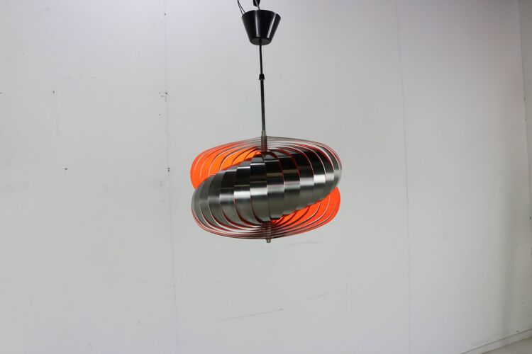 Lampe spirale suspendue seventies par Henri Mathieu pour Lyfa Denmark