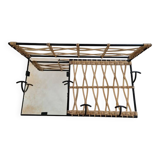 Designer coat rack in rattan and metal with 5 hooks and mirror - Raoul Guys style