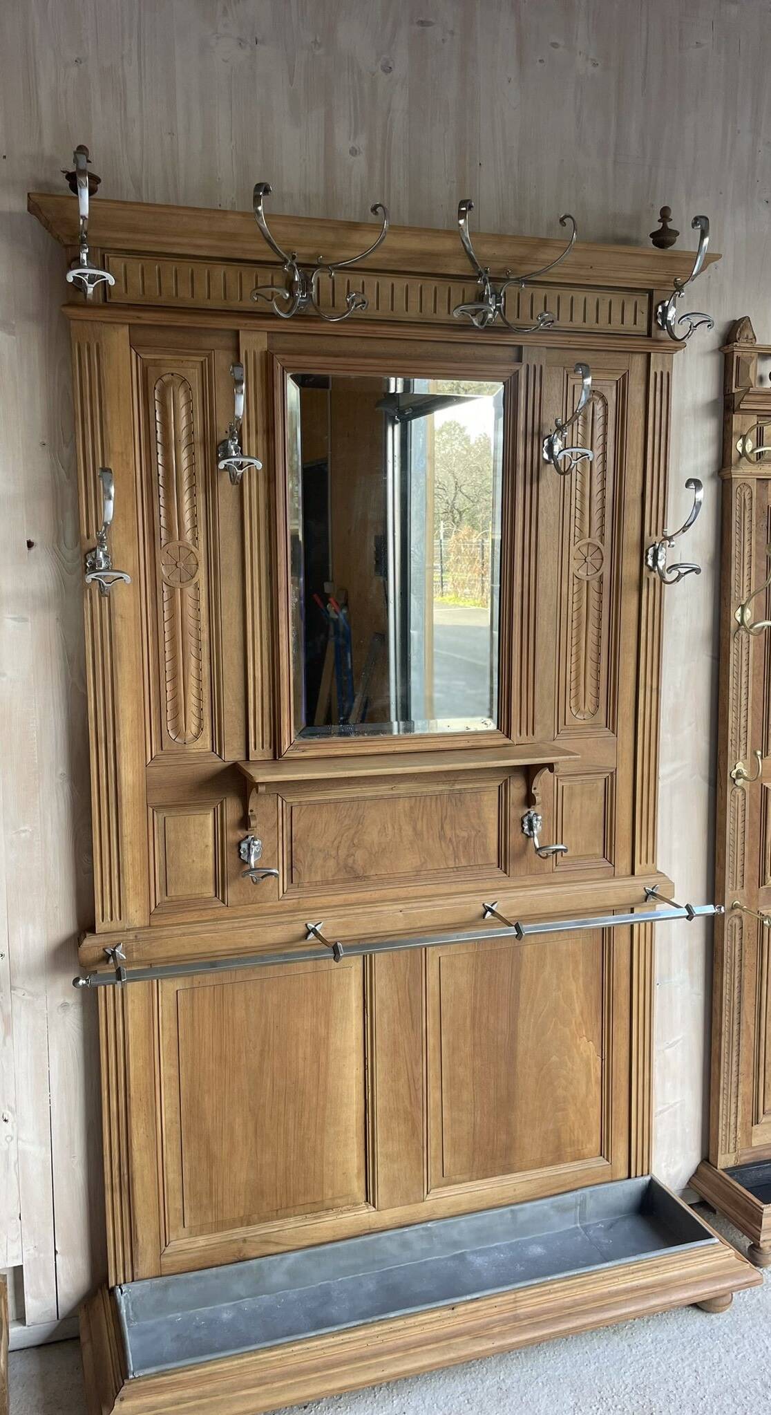 Porte-manteau Mural Vintage Français En Fer Forgé - 4 Crochets Avec étagère - Ancien Vestiaire