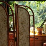 Rattan screen and vintage fabric