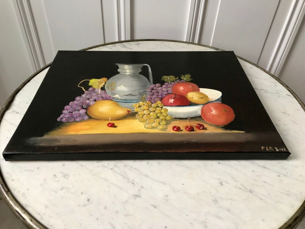 Painting oil on canvas colorful still life vintage