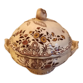 Sarreguemines earthenware soup tureen/vegetable, floral decoration, Moscow model, early twentieth century