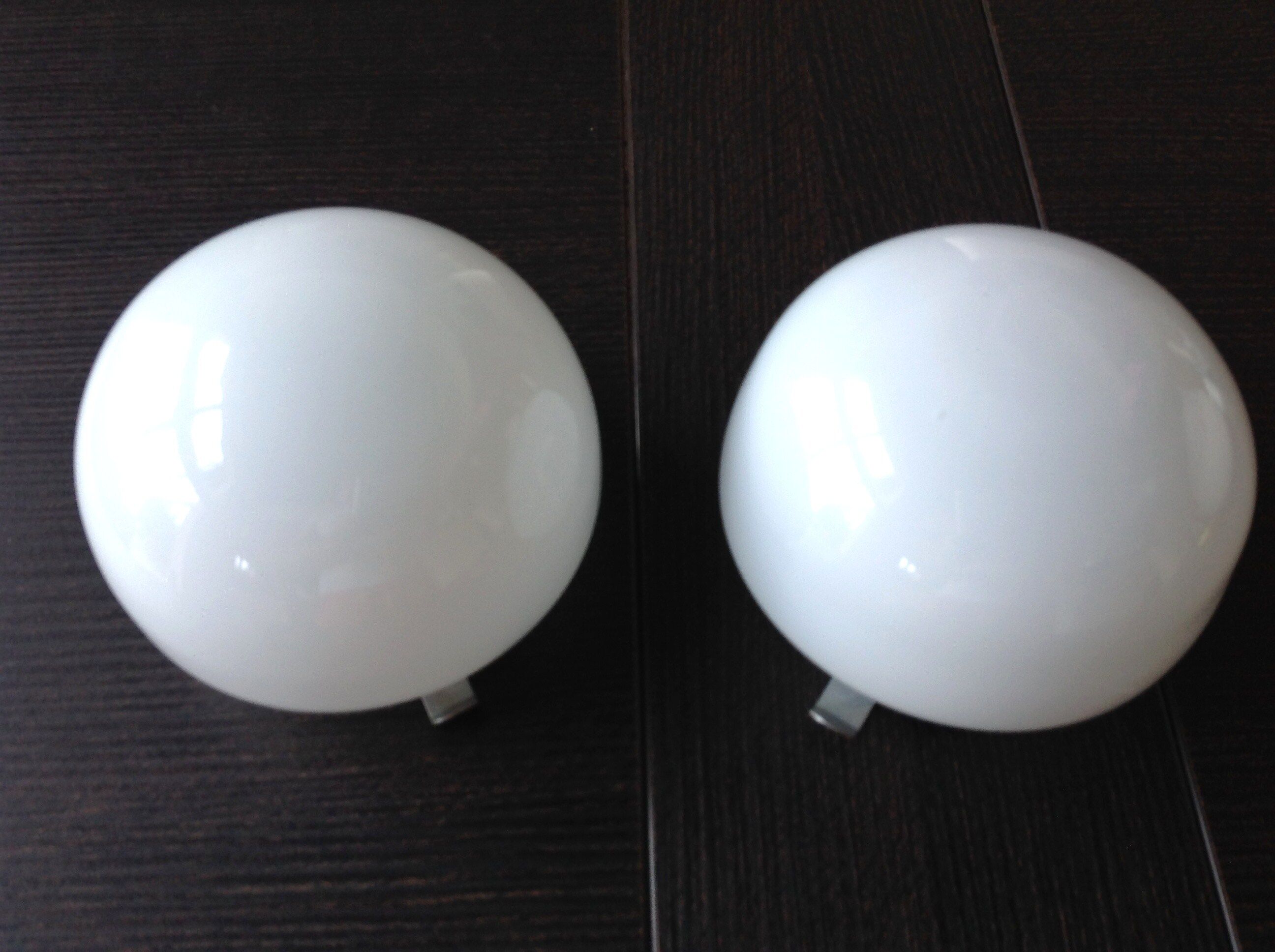 Pair of globe half moon ceiling lights in opaline vintage 60s-70s